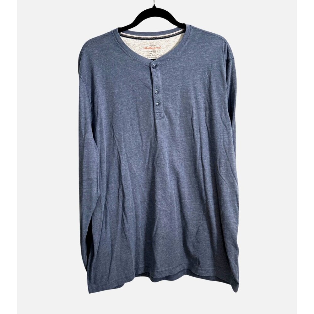 Weatherproof Vintage Mens Long Sleeve Henley Shirt XL Blue Cotton/Polyester